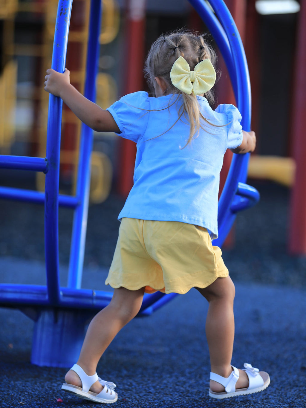 Girls Back To School Crayon Applique Top Shorts Set