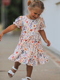 Fall Floral Puff Sleeve Ruffle Girls Dress