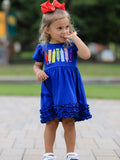 Girls Back To School Crayon Twirl Dress Ruffle Applique