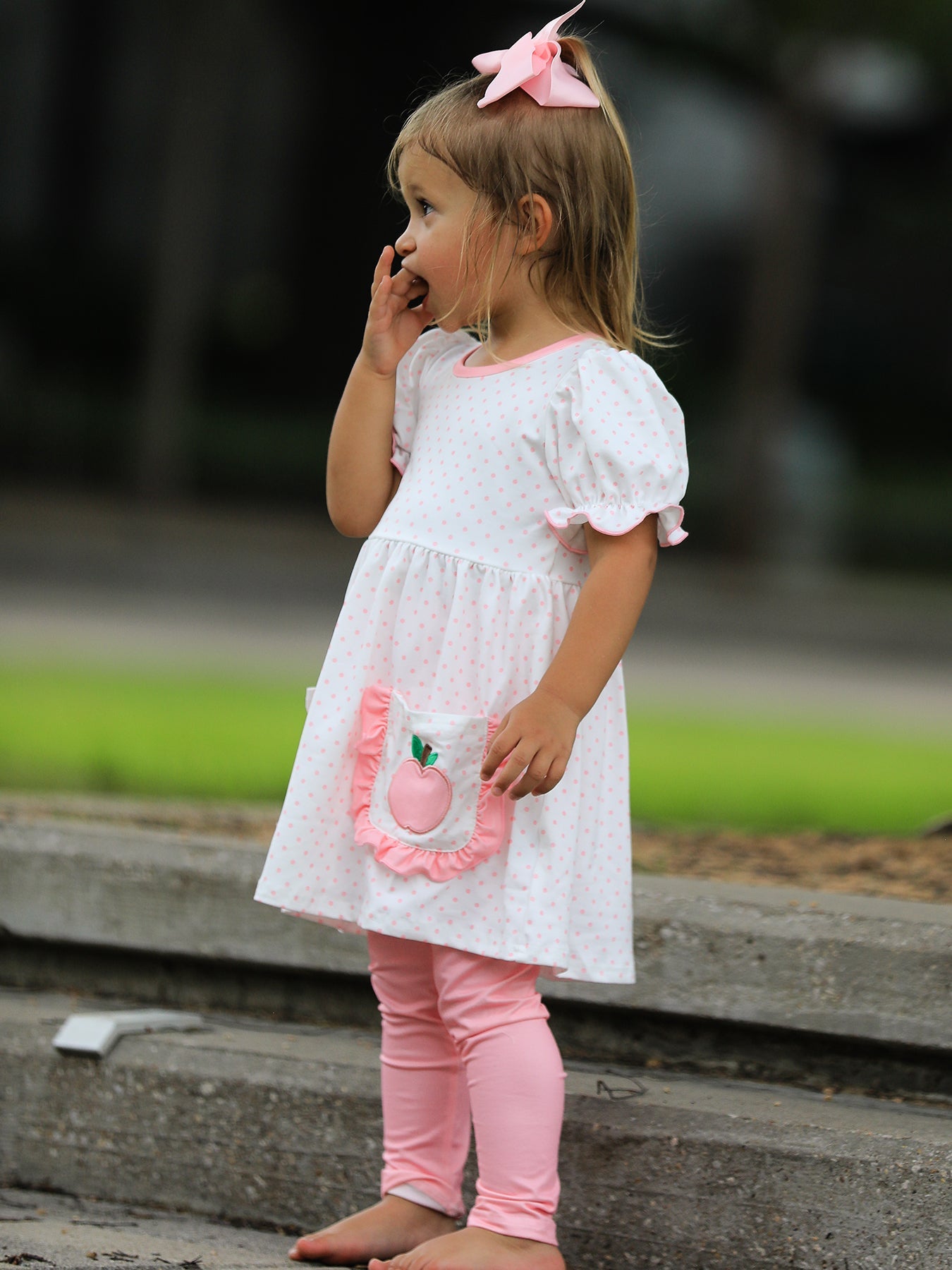 Back To School Girls' Apple Applique Set with Pockets