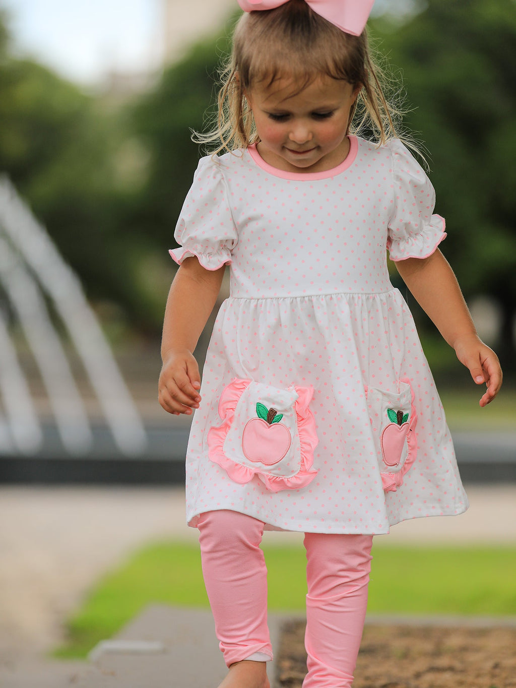 Back To School Girls' Apple Applique Set with Pockets