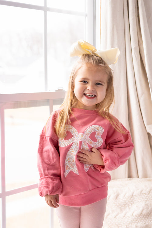 Applique Floral Bow Crewneck Sweatshirt
