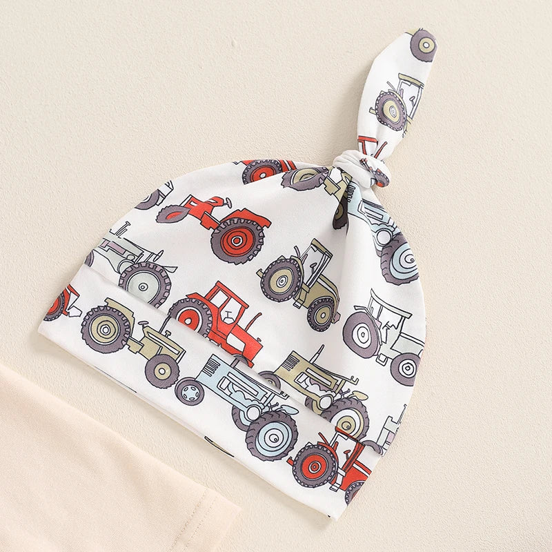 Embroidered Tractor Romper Outfit for Baby Boys - 3-Piece Set