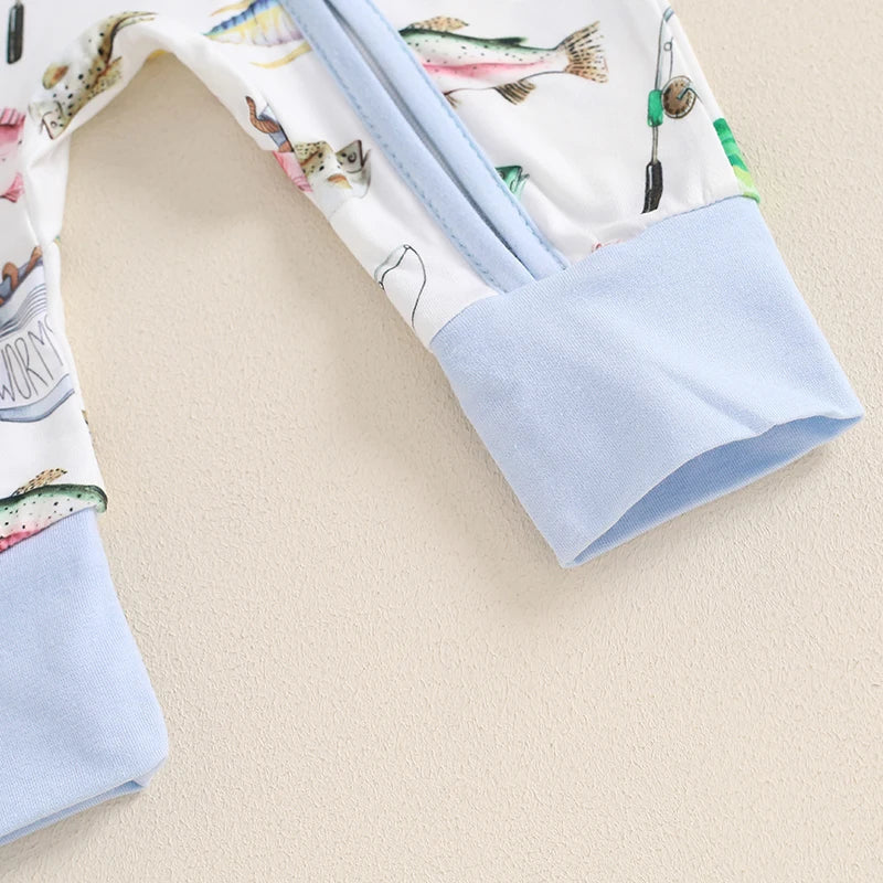 Cozy Fish Print Romper for Babies - Long Sleeve Jumpsuit