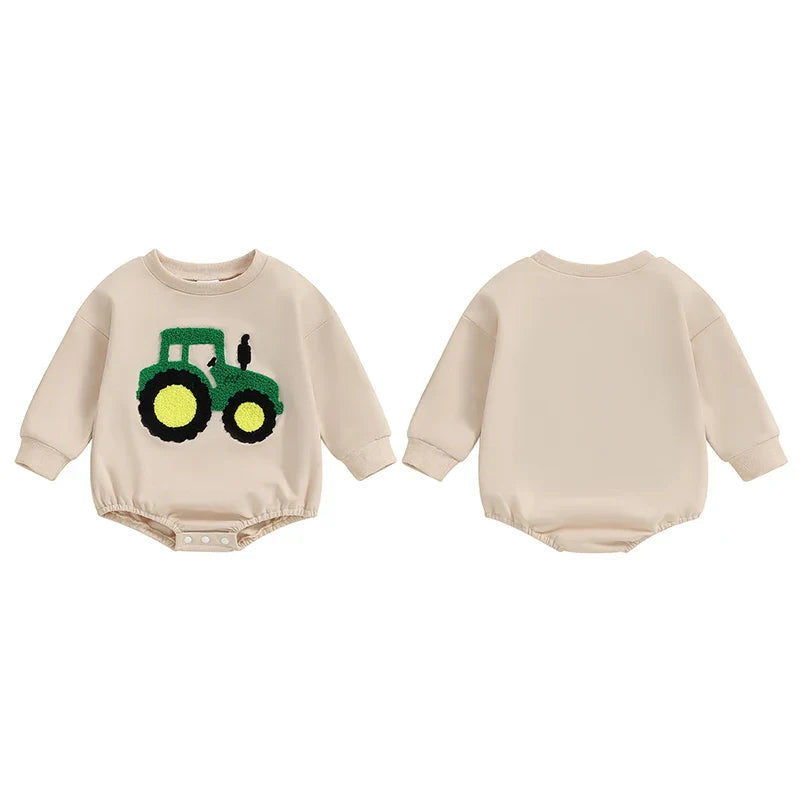 Cozy Embroidered Romper for Babies - Tractor Design