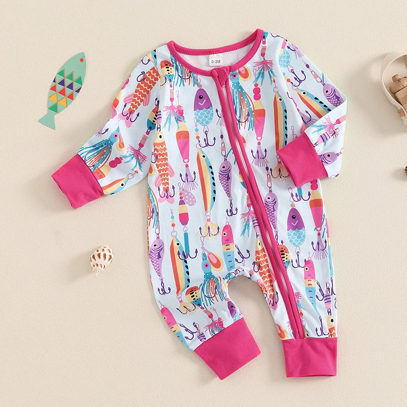 Cozy Fish Print Romper for Babies - Long Sleeve Jumpsuit