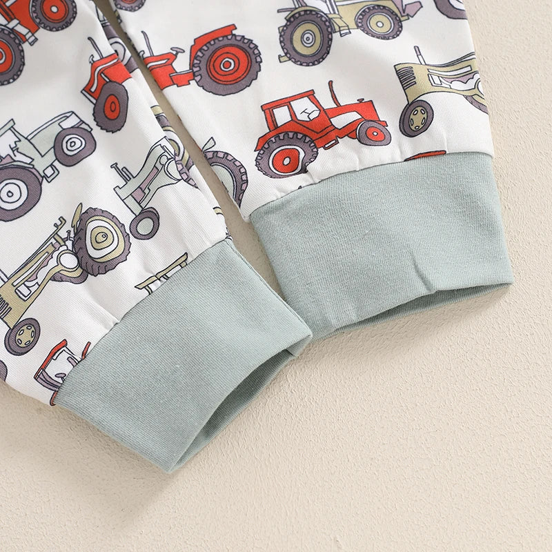Embroidered Tractor Romper Outfit for Baby Boys - 3-Piece Set