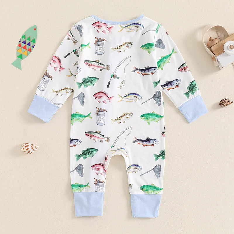 Cozy Fish Print Romper for Babies - Long Sleeve Jumpsuit