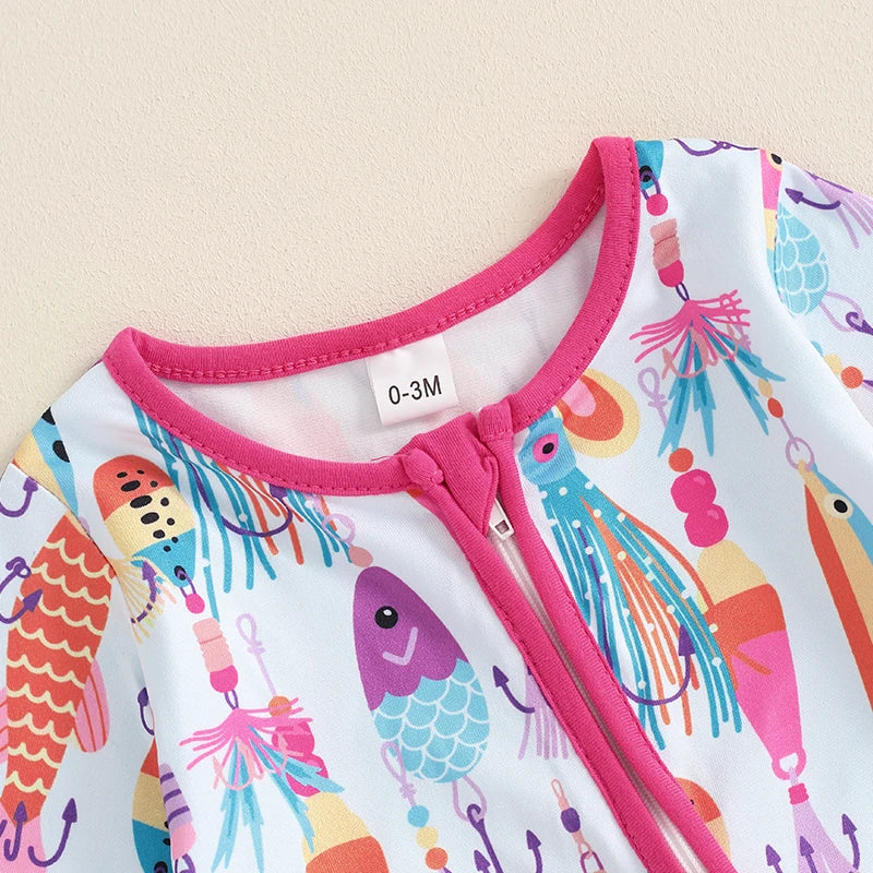 Cozy Fish Print Romper for Babies - Long Sleeve Jumpsuit