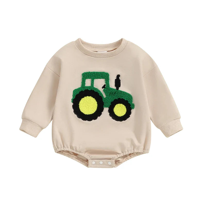 Cozy Embroidered Romper for Babies - Tractor Design