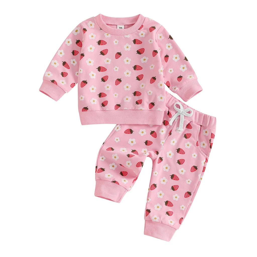 Sweet Strawberry Jogger Set for Girls - Cozy 2-Piece Outfit