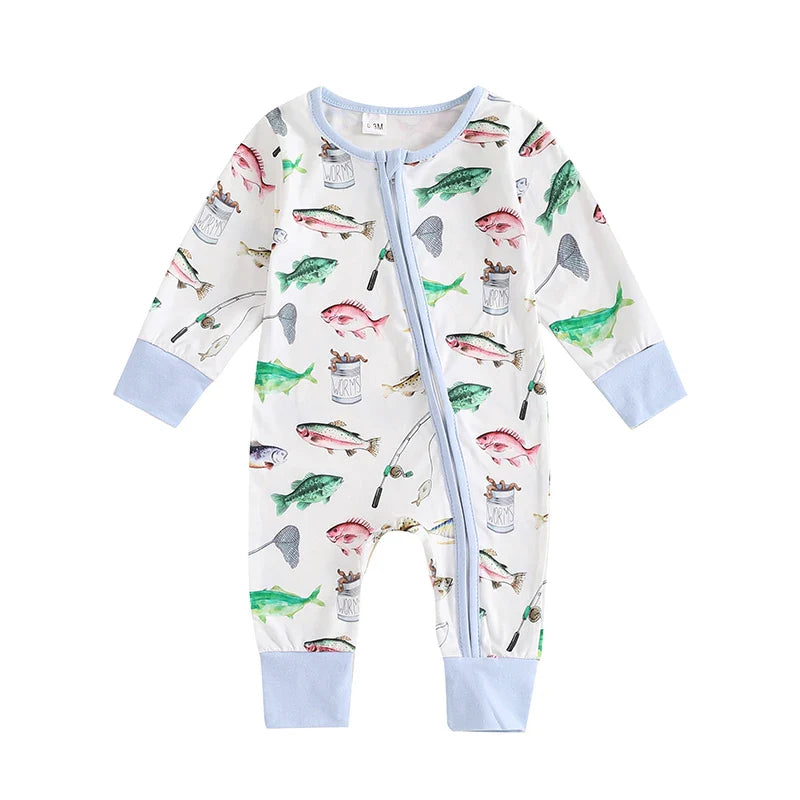 Cozy Fish Print Romper for Babies - Long Sleeve Jumpsuit