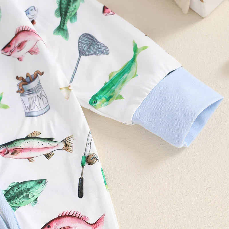 Cozy Fish Print Romper for Babies - Long Sleeve Jumpsuit