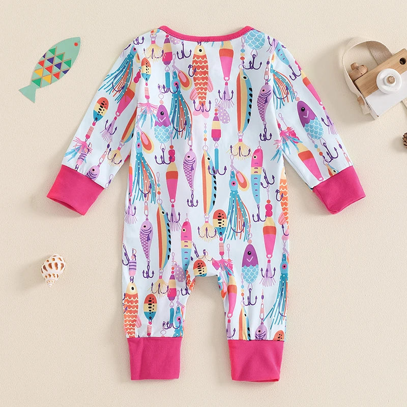 Cozy Fish Print Romper for Babies - Long Sleeve Jumpsuit