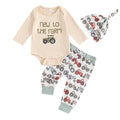 Embroidered Tractor Romper Outfit for Baby Boys - 3-Piece Set