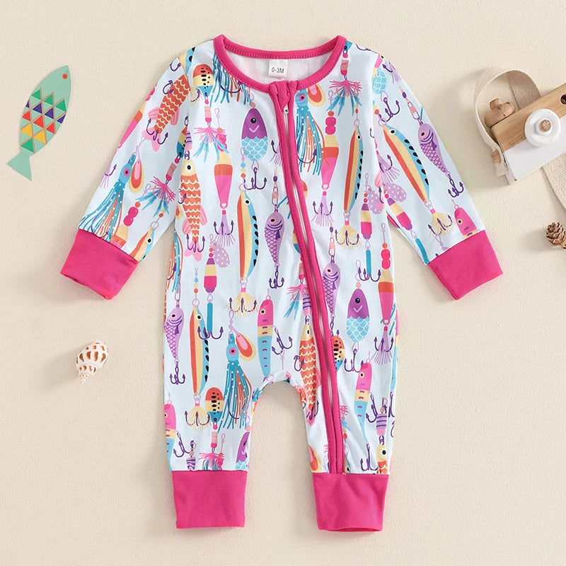 Cozy Fish Print Romper for Babies - Long Sleeve Jumpsuit
