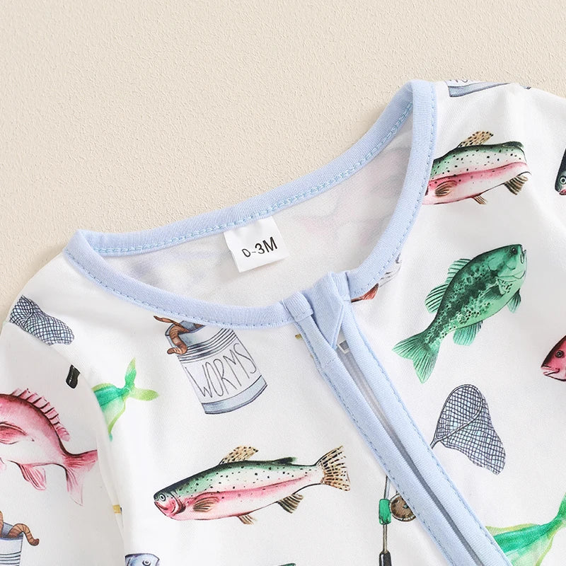 Cozy Fish Print Romper for Babies - Long Sleeve Jumpsuit
