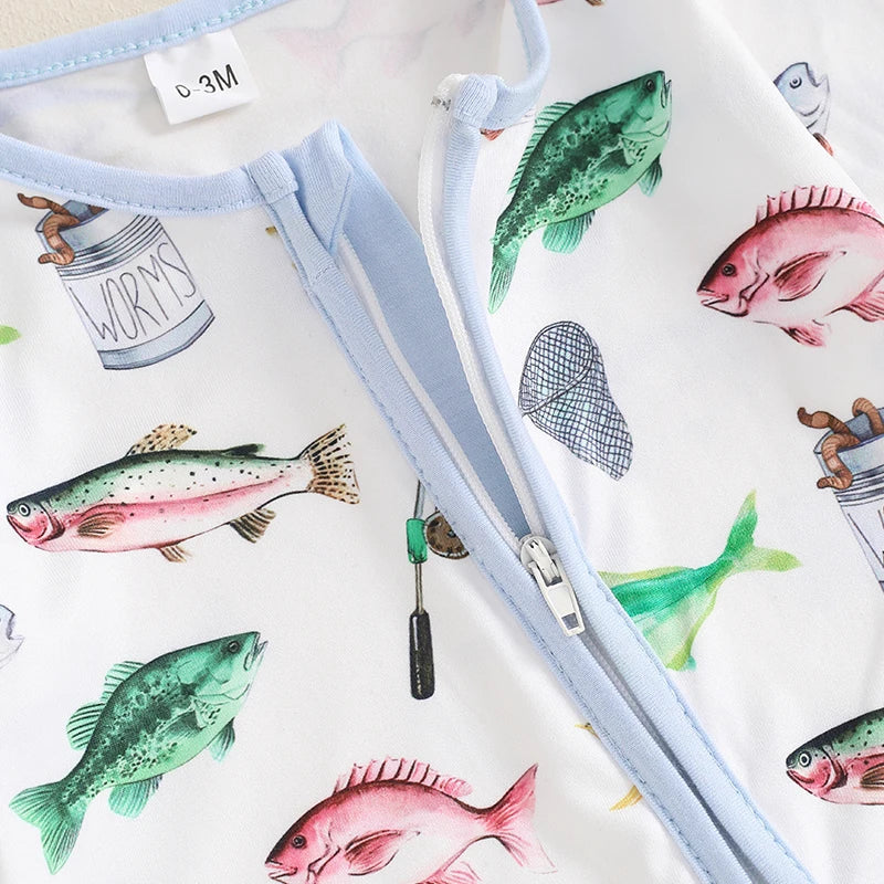 Cozy Fish Print Romper for Babies - Long Sleeve Jumpsuit