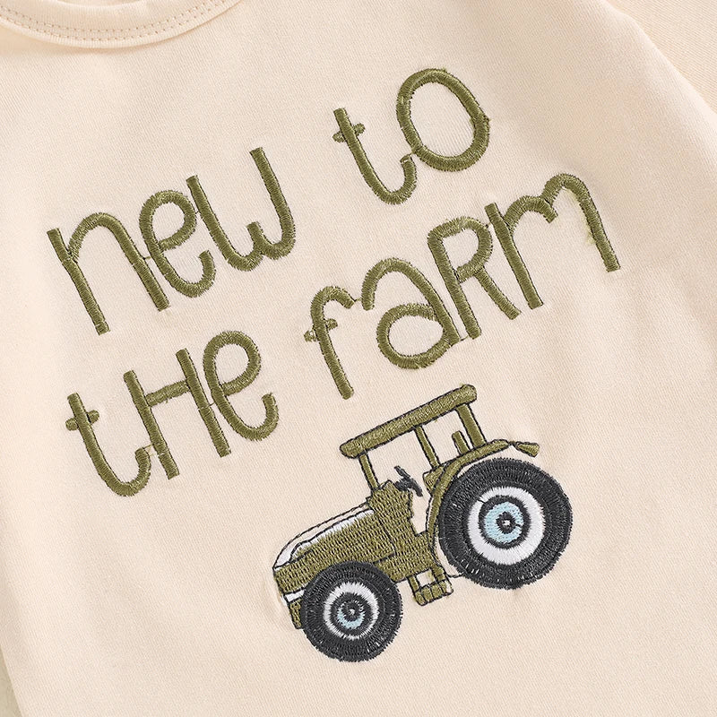 Embroidered Tractor Romper Outfit for Baby Boys - 3-Piece Set
