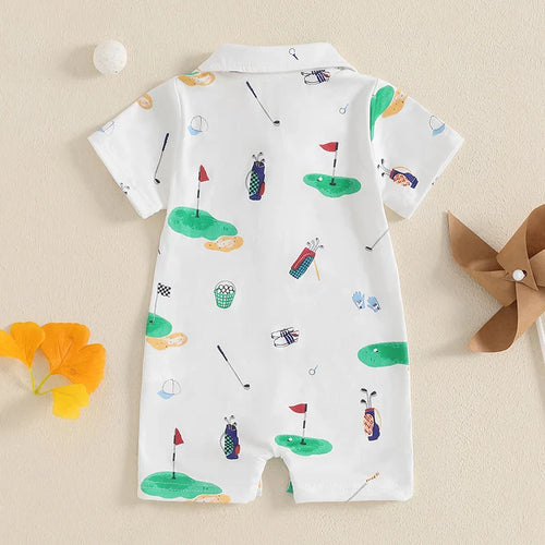 Adorable Golf Romper for Babies - Half Button-Up Style