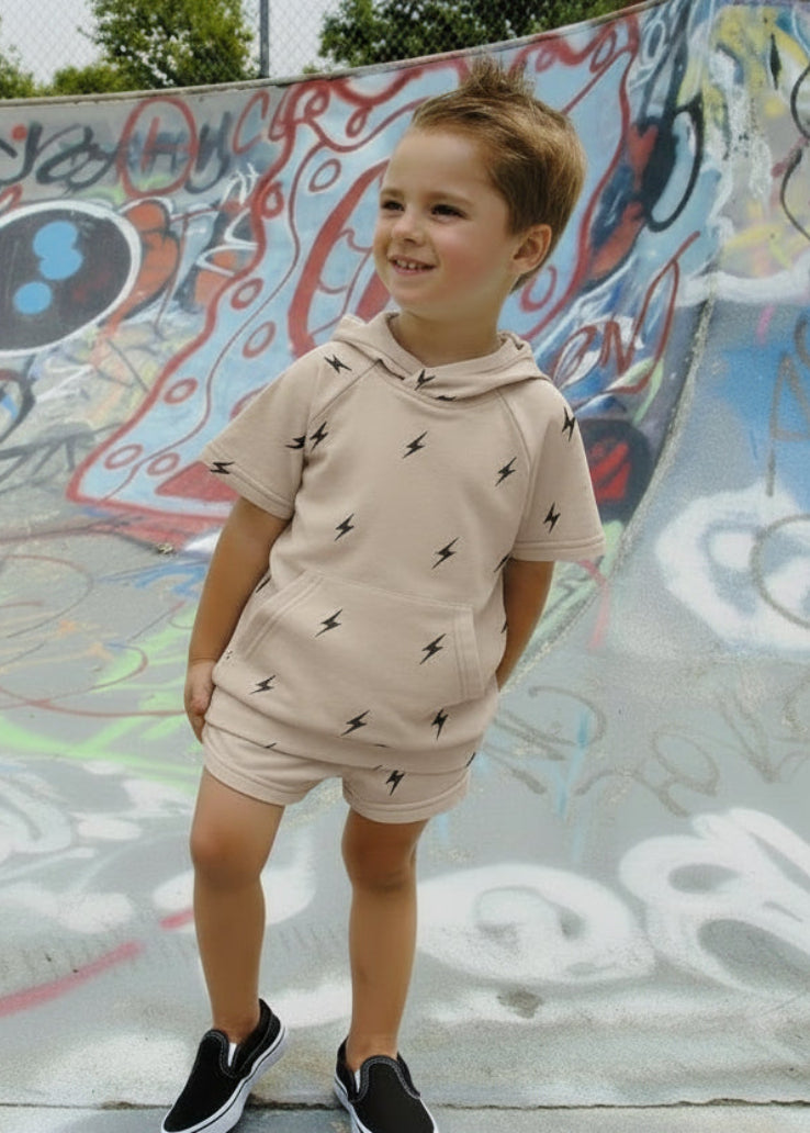 Playful Hooded Set for Boys - Lightning Bolt Design