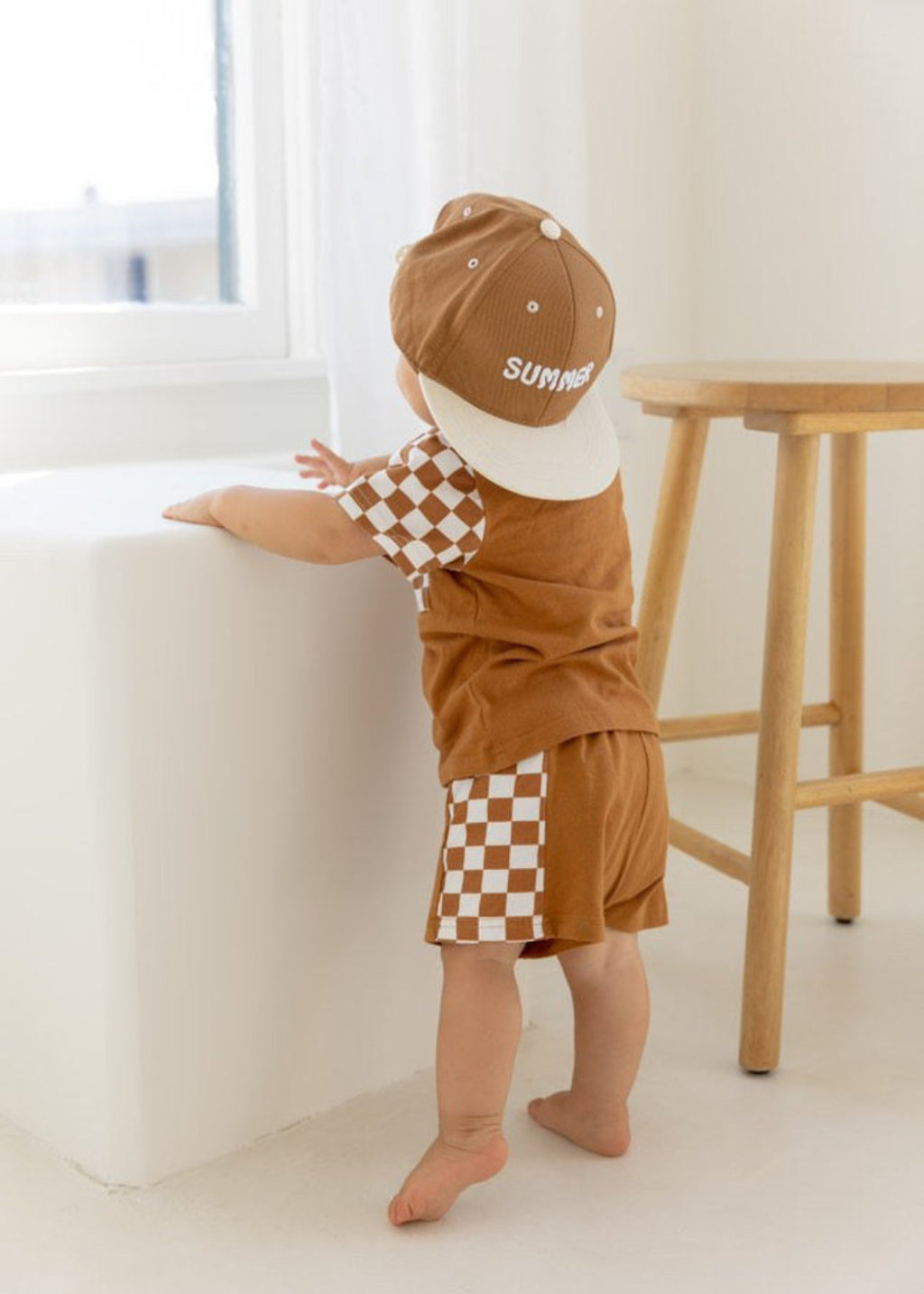 Checkered Tee & Short Set for Toddlers - Clay