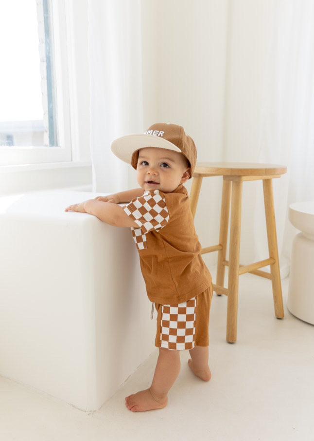 Checkered Tee & Short Set for Toddlers - Clay