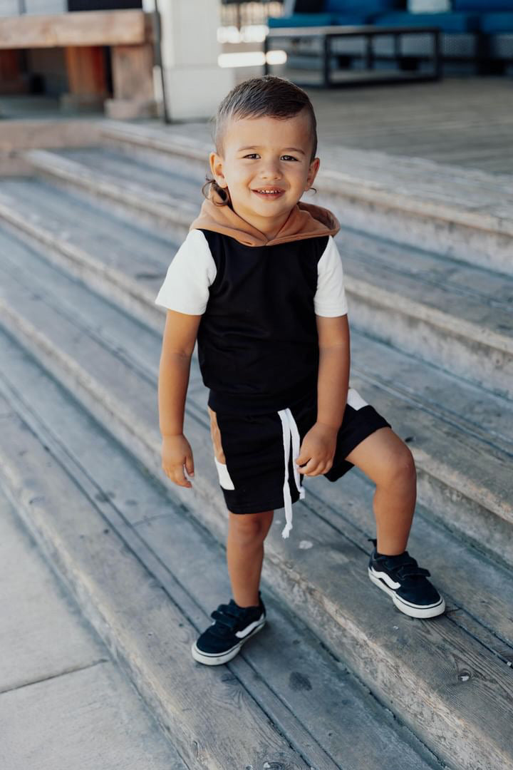 Color Block Hooded Short Set for Toddlers - Playful & Comfy