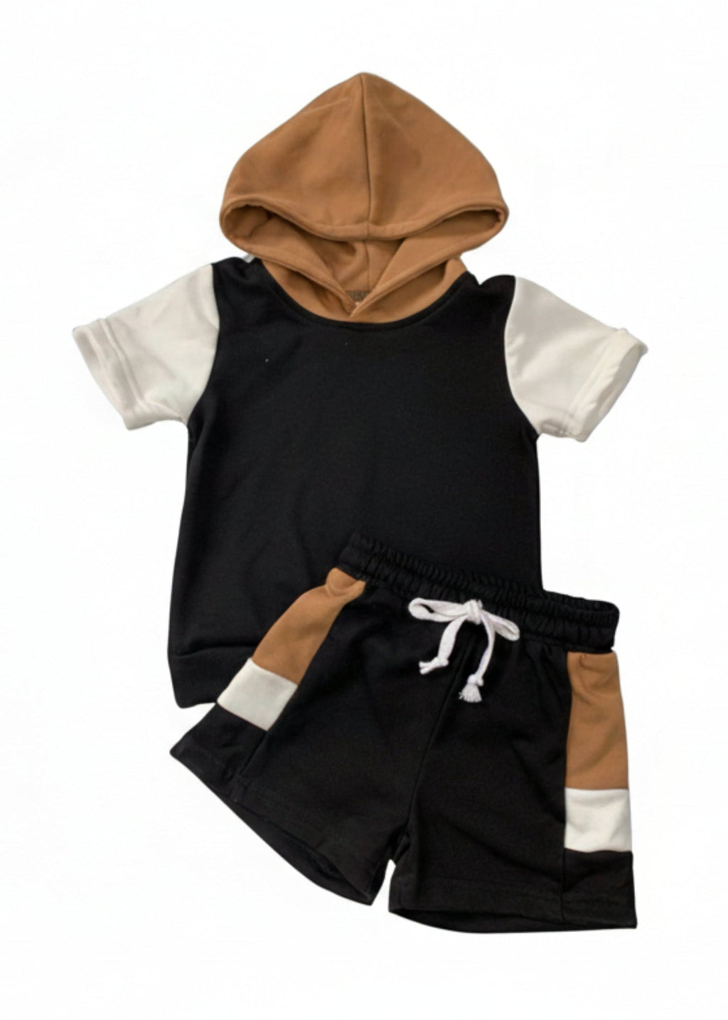 Color Block Hooded Short Set for Toddlers - Playful & Comfy
