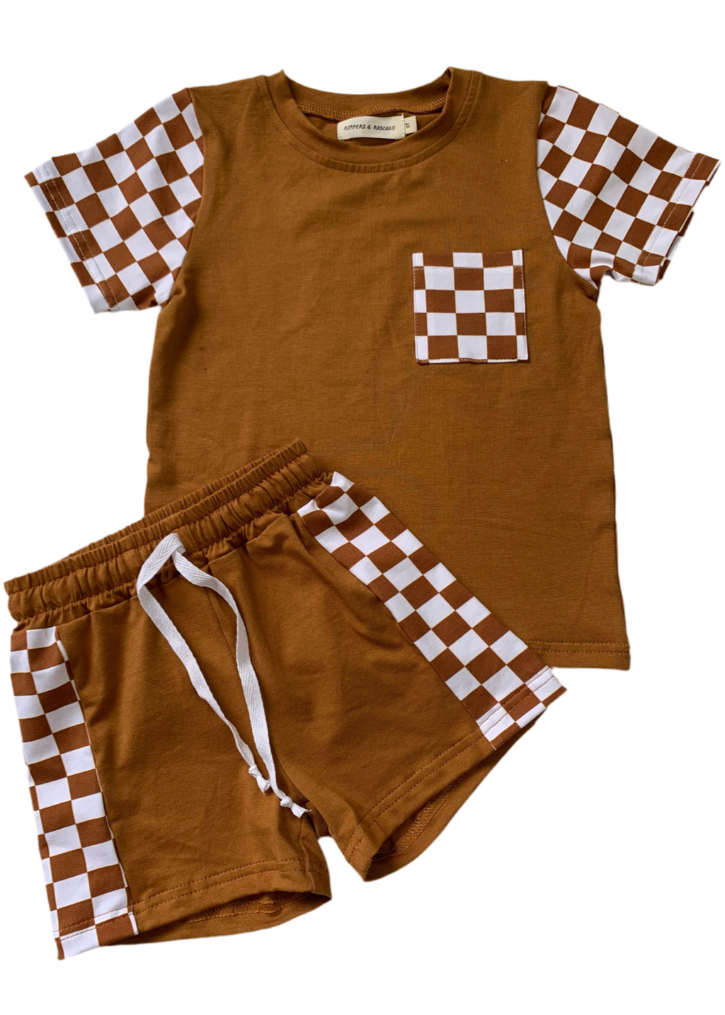 Checkered Tee & Short Set for Toddlers - Clay