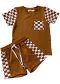 Checkered Tee & Short Set for Toddlers - Clay