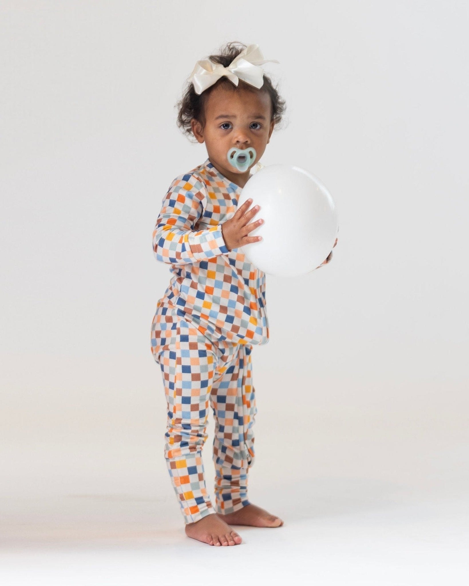Bamboo Checkered Romper Pajamas for Toddlers - Cozy & Soft
