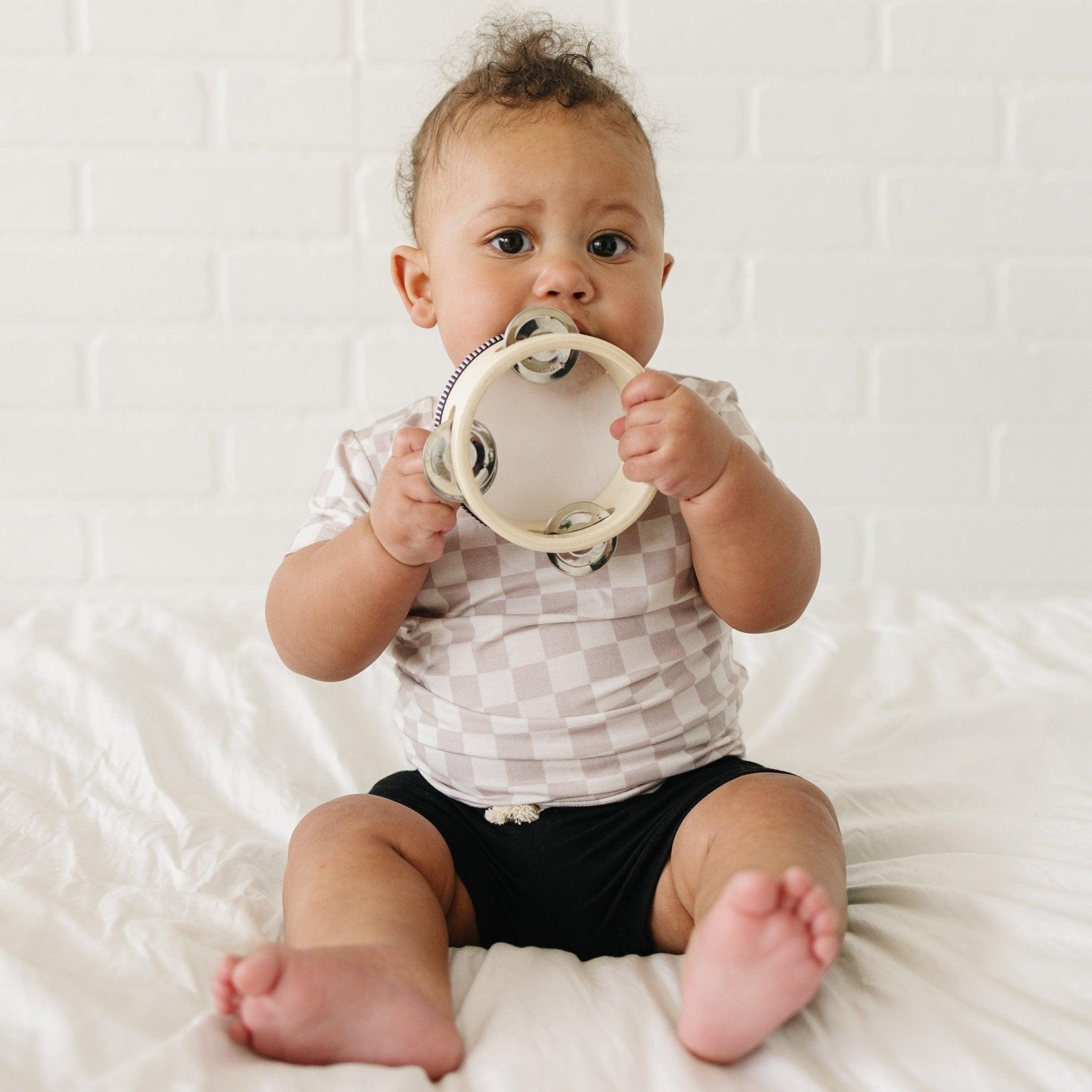 Neutral Checkered Bamboo Tee for Kids - Soft & Comfy Style