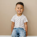 Neutral Checkered Bamboo Tee for Kids - Soft & Comfy Style