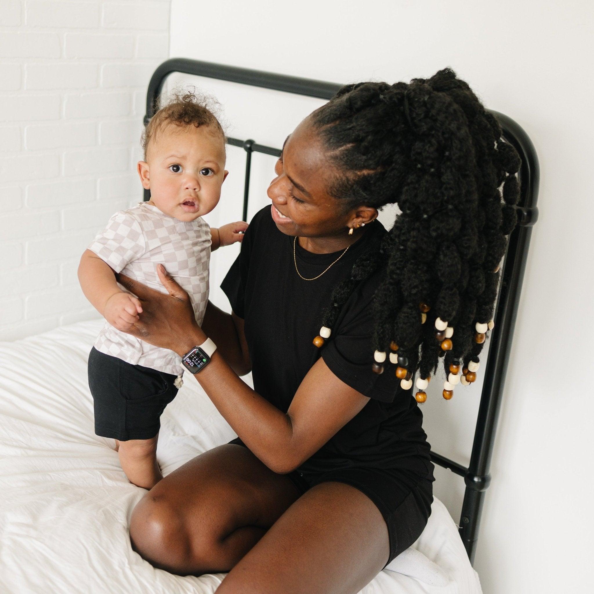 Neutral Checkered Bamboo Tee for Kids - Soft & Comfy Style