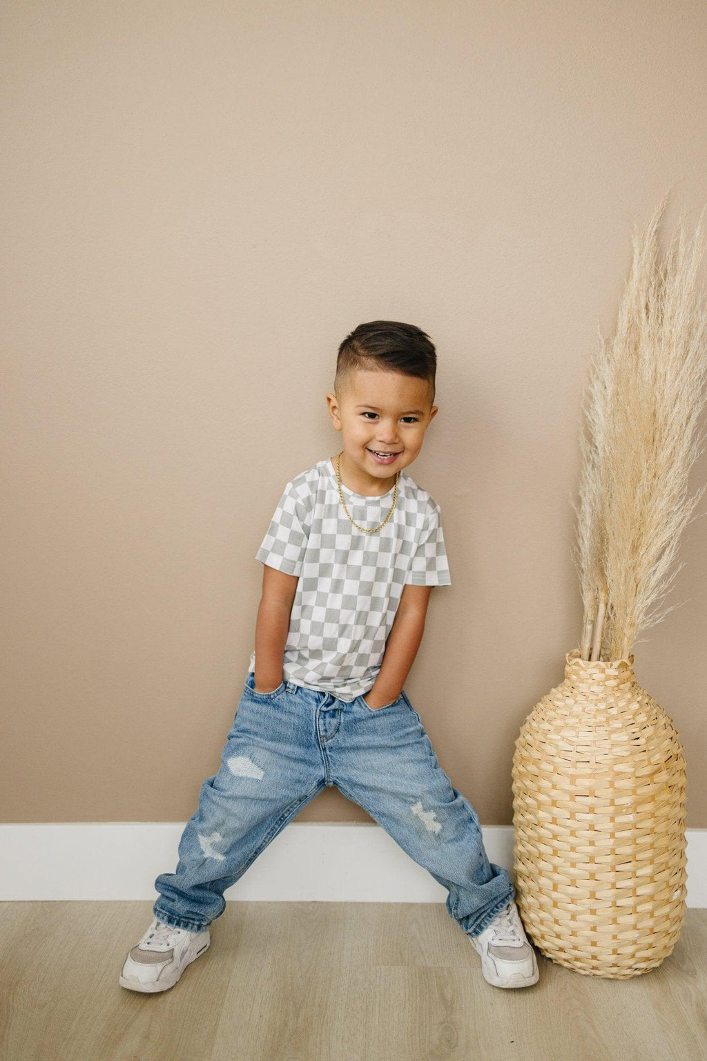 Soft Checkered T-Shirt for Kids - Sage Green