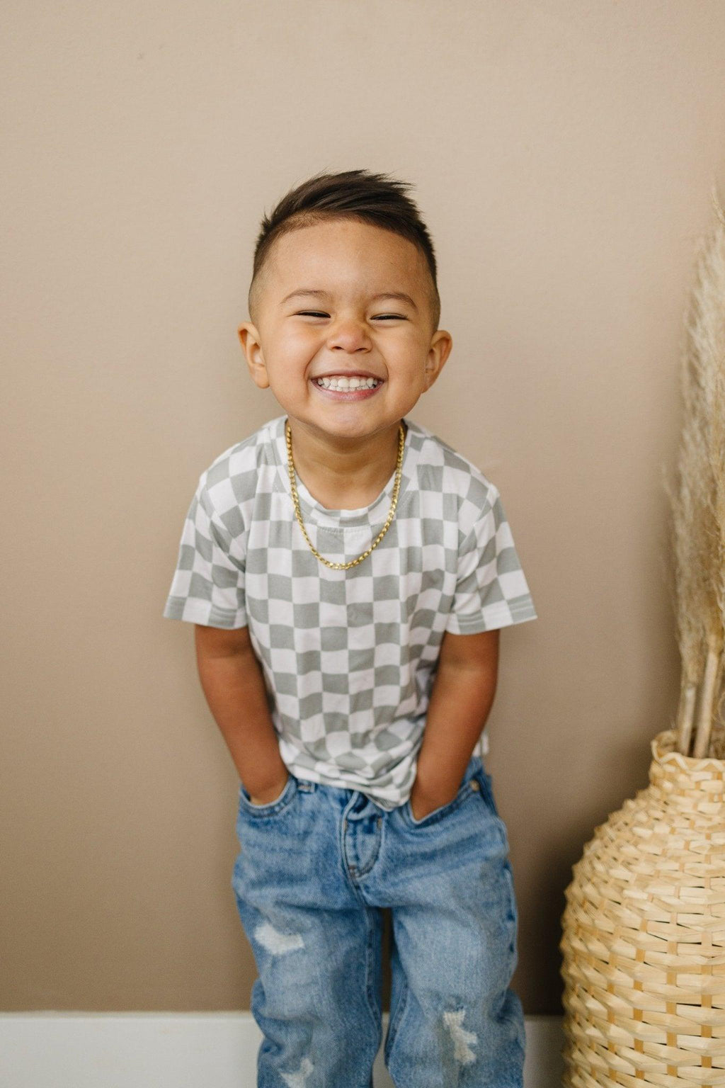 Soft Checkered T-Shirt for Kids - Sage Green