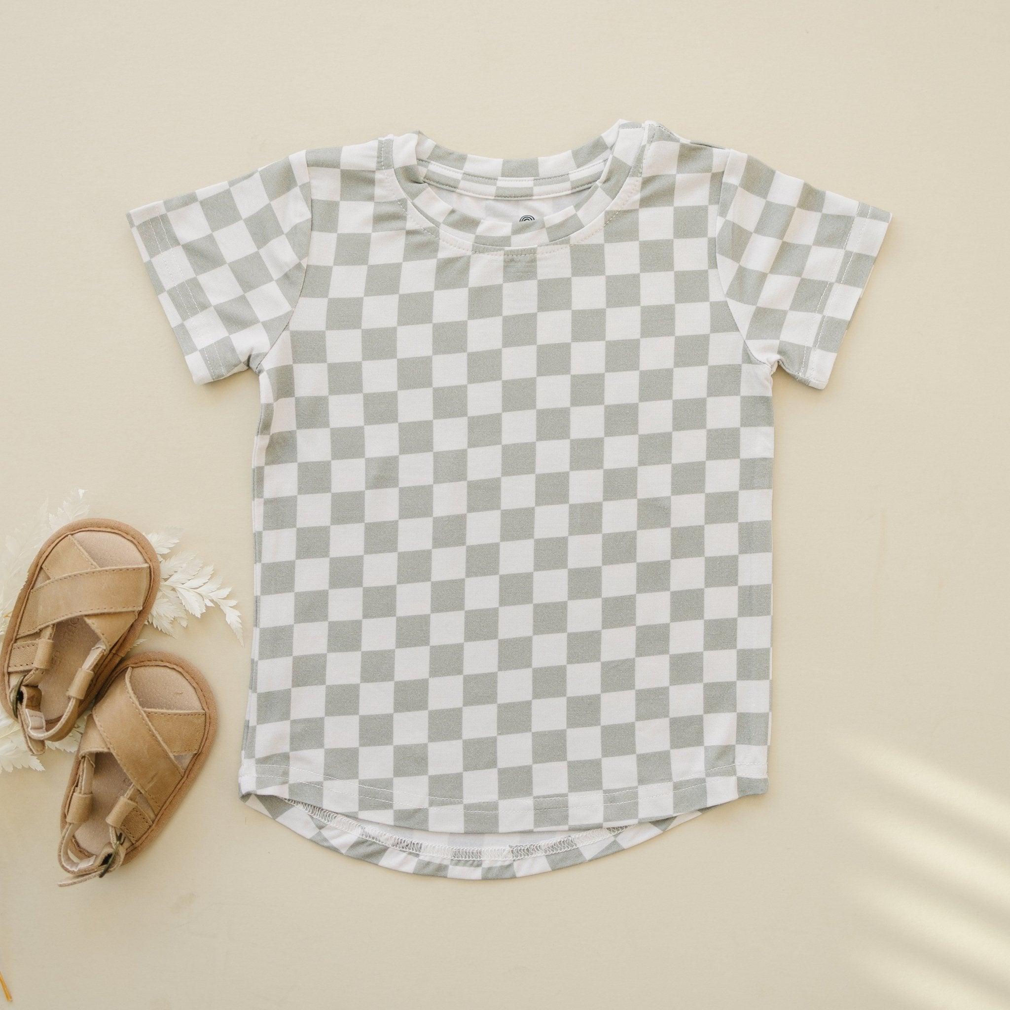 Soft Checkered T-Shirt for Kids - Sage Green