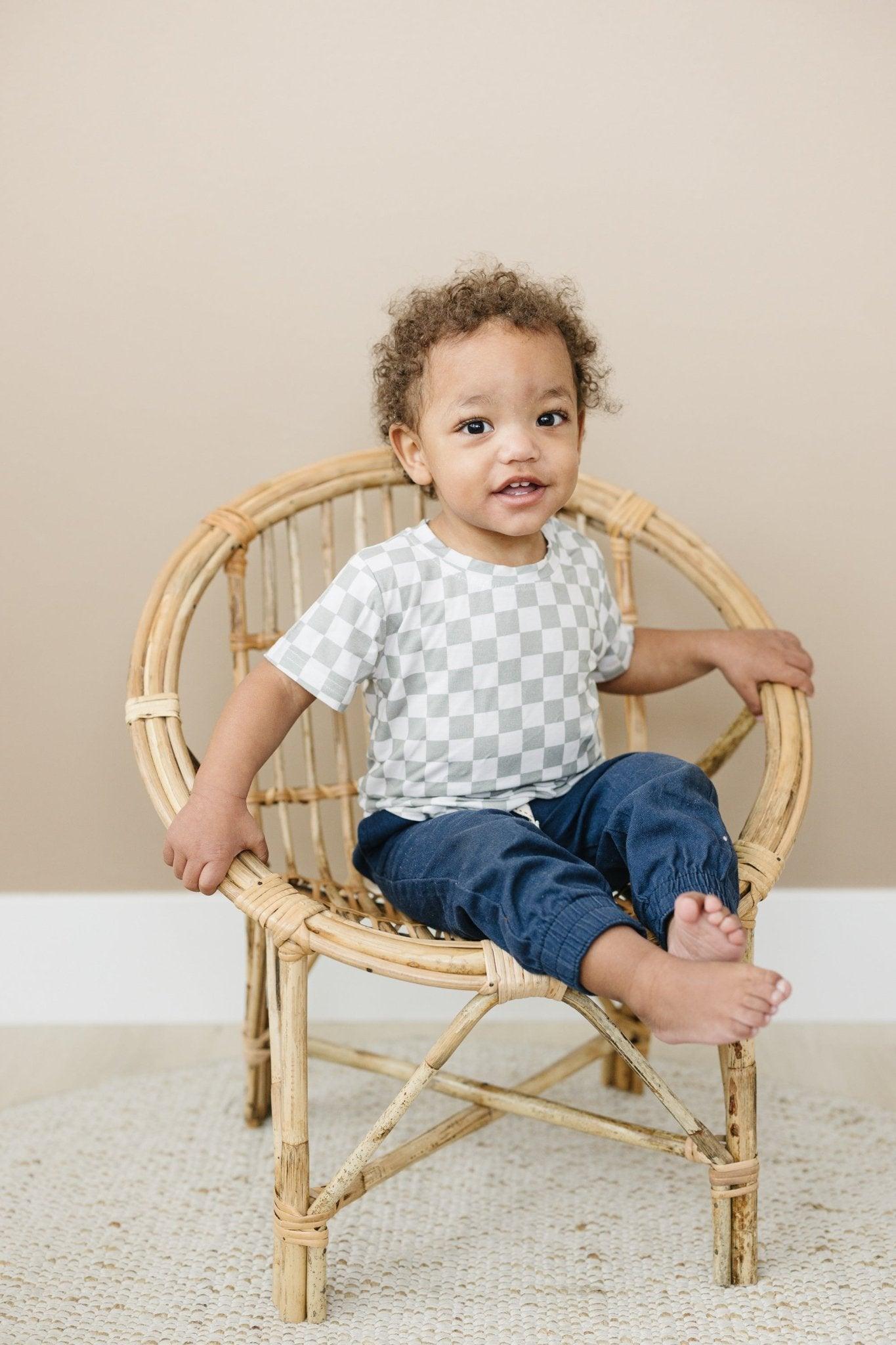 Soft Checkered T-Shirt for Kids - Sage Green