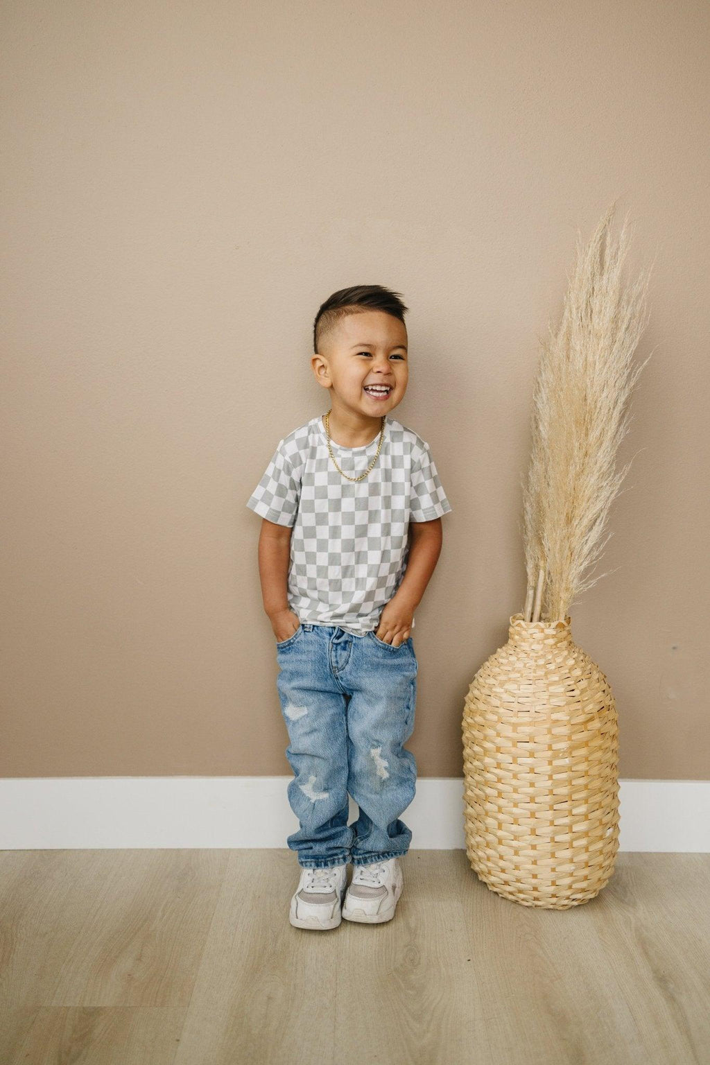 Soft Checkered T-Shirt for Kids - Sage Green