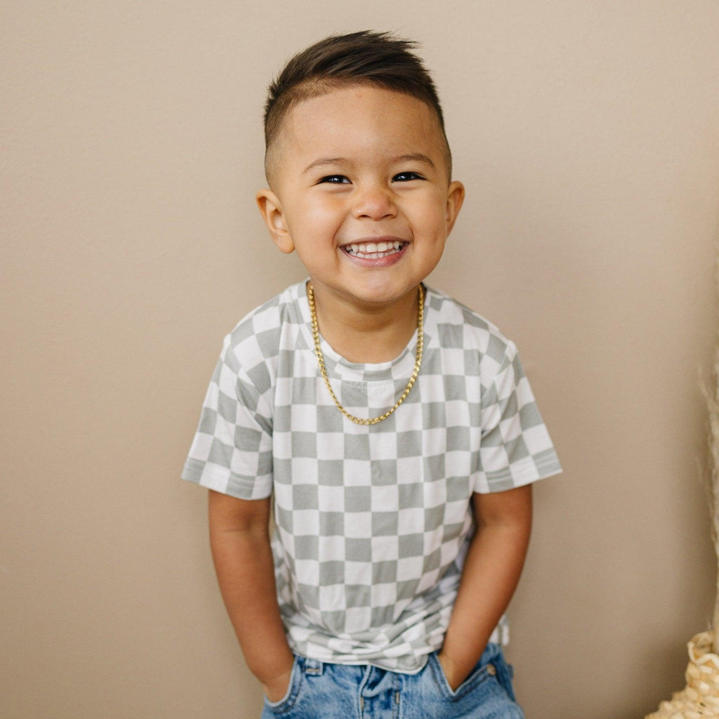 Soft Checkered T-Shirt for Kids - Sage Green