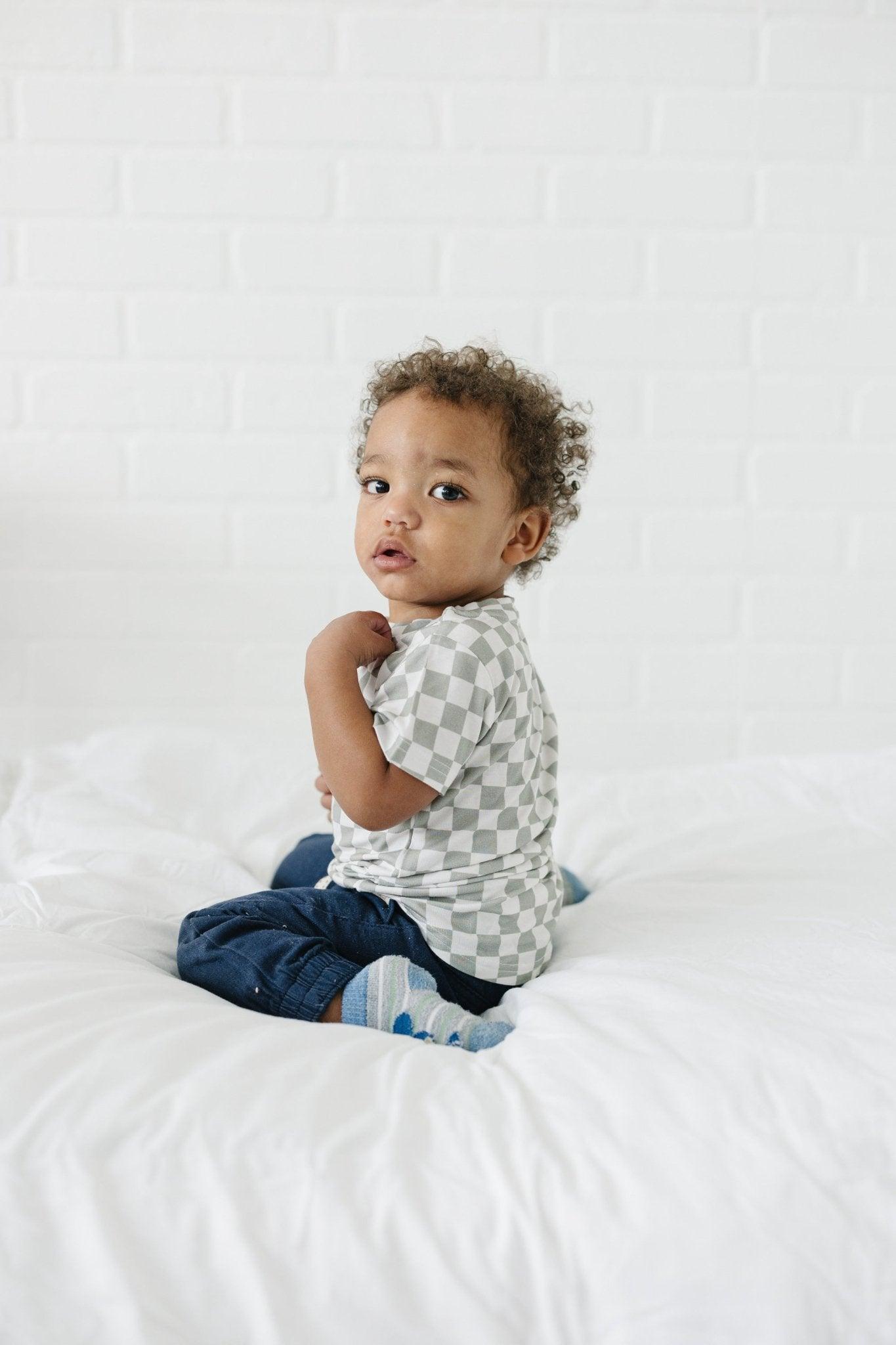 Soft Checkered T-Shirt for Kids - Sage Green
