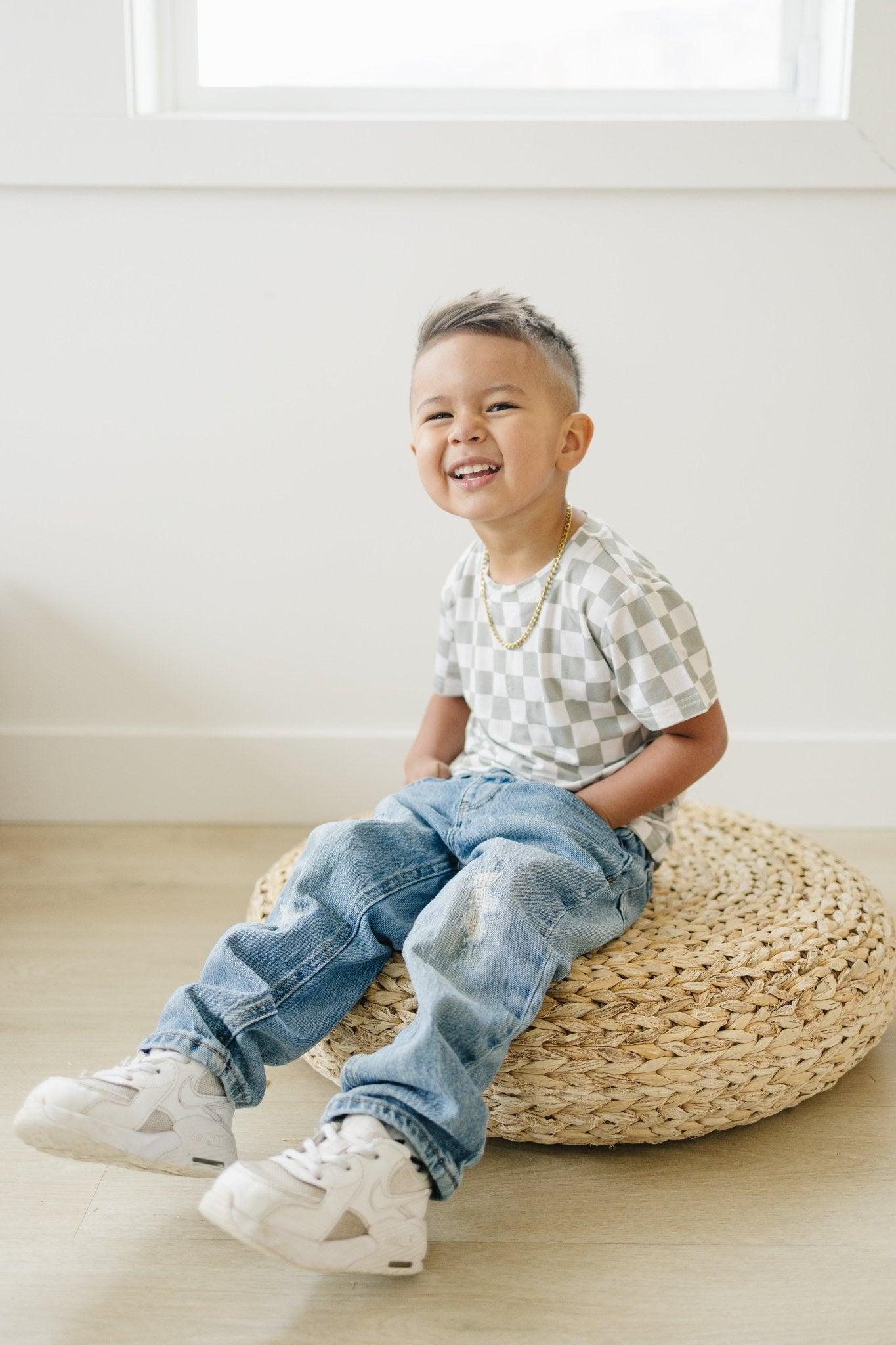 Soft Checkered T-Shirt for Kids - Sage Green